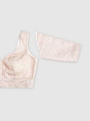 Pink embelished sequence saree blouse 5