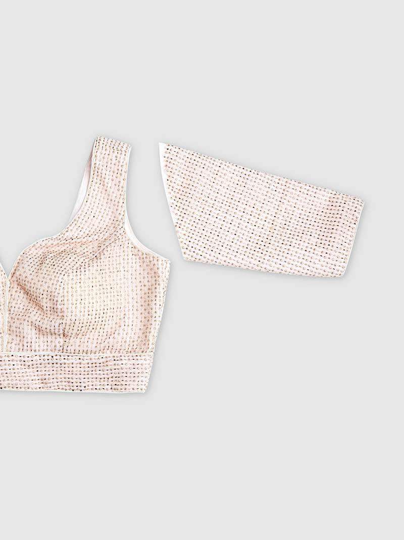 Pink embelished sequence saree blouse