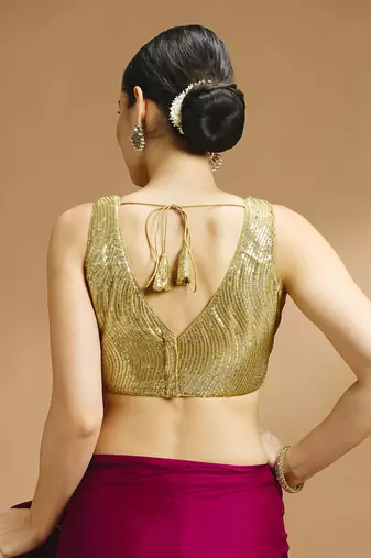 Gold embelished sequence saree blouse