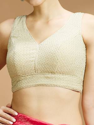 Light gold embelished sequence saree blouse 3