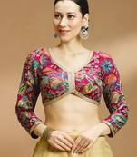 Self embroidered full sleeves v neck designer saree blouse