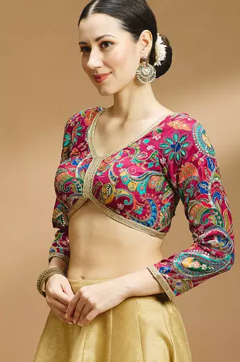 Self embroidered full sleeves v neck designer saree blouse