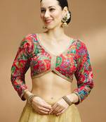 Self embroidered full sleeves v neck designer saree blouse