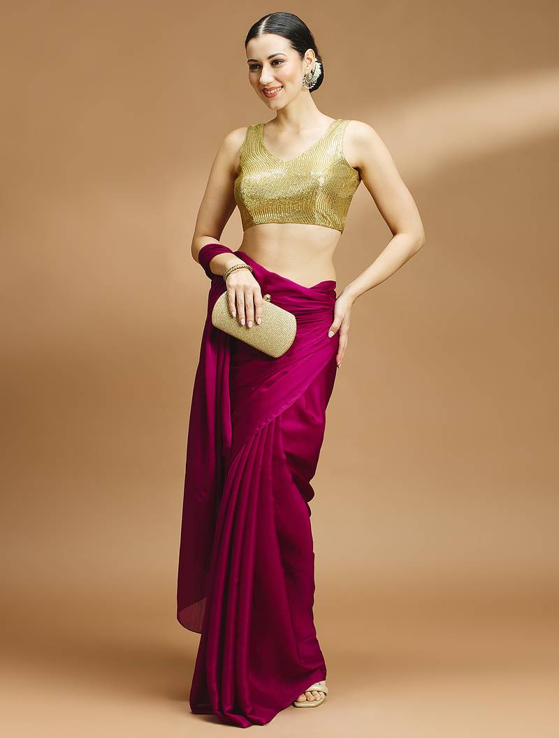 Gold embelished sequence saree blouse