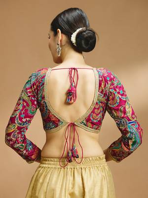 Self embroidered full sleeves v neck designer saree blouse 3