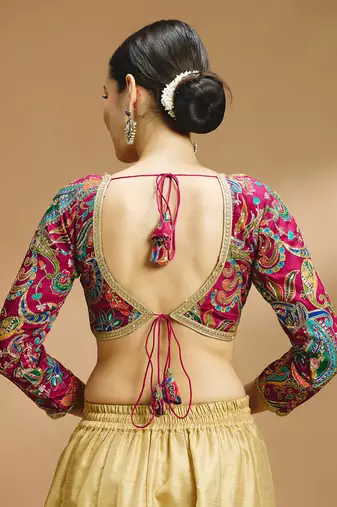 Self embroidered full sleeves v neck designer saree blouse