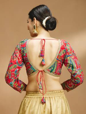 Self embroidered full sleeves v neck designer saree blouse 2