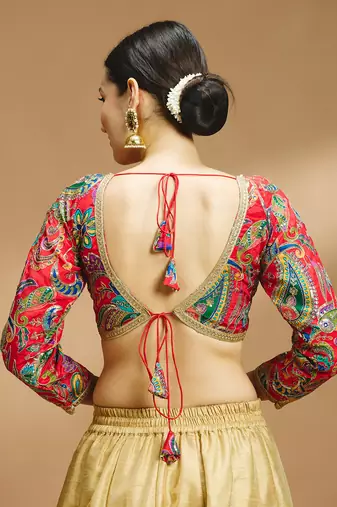 Self embroidered full sleeves v neck designer saree blouse