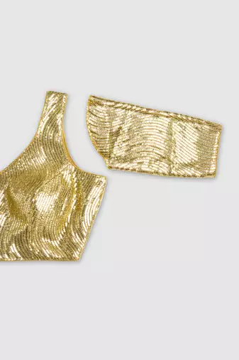 Gold embelished sequence saree blouse