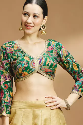 Self embroidered full sleeves v neck designer saree blouse