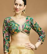 Self embroidered full sleeves v neck designer saree blouse