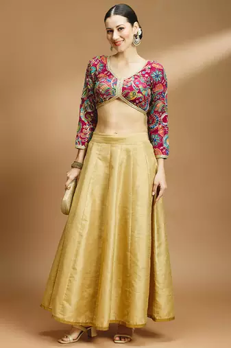 Self embroidered full sleeves v neck designer saree blouse