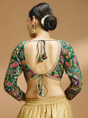 Self embroidered full sleeves v neck designer saree blouse 2