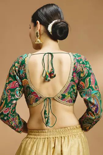 Self embroidered full sleeves v neck designer saree blouse
