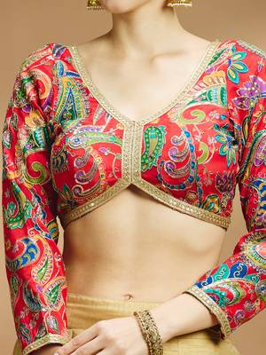 Self embroidered full sleeves v neck designer saree blouse 4