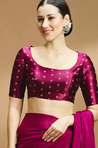 Wine side smocking stretchable satin silk blouse