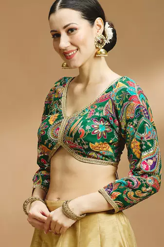 Self embroidered full sleeves v neck designer saree blouse