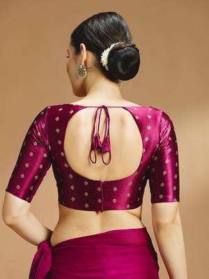 Wine side smocking stretchable satin silk blouse 2