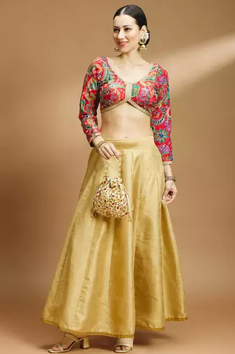 Self embroidered full sleeves v neck designer saree blouse