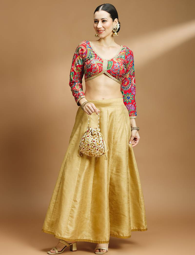 Self embroidered full sleeves v neck designer saree blouse