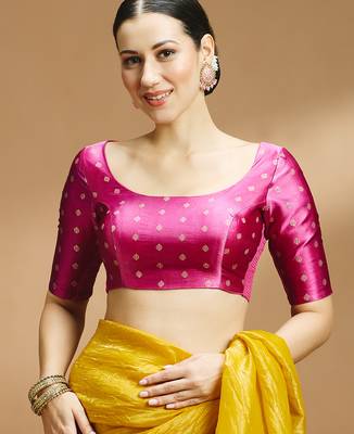 Pink side smocking stretchable satin silk blouse 1
