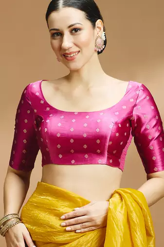 Pink side smocking stretchable satin silk blouse