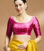 Pink side smocking stretchable satin silk blouse