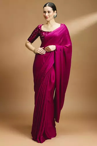 Wine side smocking stretchable satin silk blouse