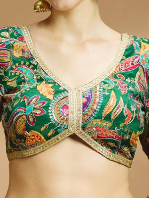 Self embroidered full sleeves v neck designer saree blouse 4