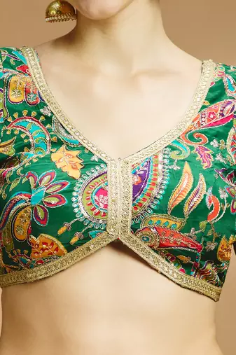 Self embroidered full sleeves v neck designer saree blouse