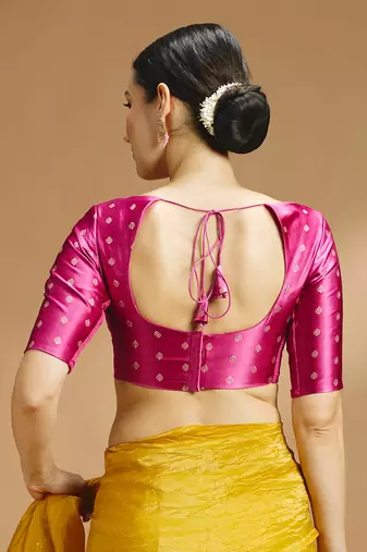 Pink side smocking stretchable satin silk blouse
