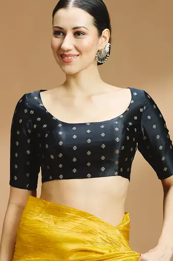 Black side smocking stretchable satin silk blouse