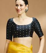 Black side smocking stretchable satin silk blouse