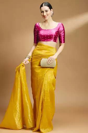 Pink side smocking stretchable satin silk blouse