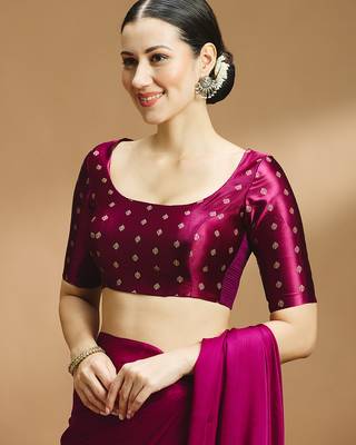 Wine side smocking stretchable satin silk blouse 5