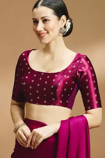 Wine side smocking stretchable satin silk blouse