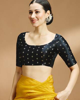 Black side smocking stretchable satin silk blouse 3