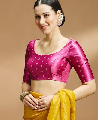 Pink side smocking stretchable satin silk blouse 5