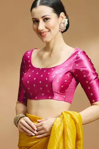 Pink side smocking stretchable satin silk blouse
