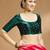 Bottle green side smocking stretchable satin silk blouse