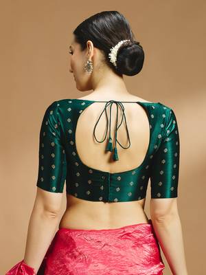 Bottle green side smocking stretchable satin silk blouse 4