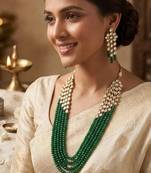 Emerald multi-strand kundan long necklace set