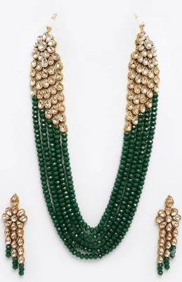 Emerald multi-strand kundan long necklace set 3