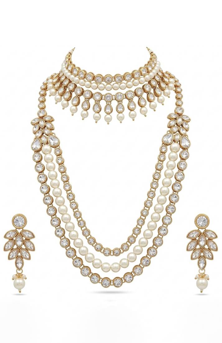 Ivorykundan multi-layered bridal necklace set