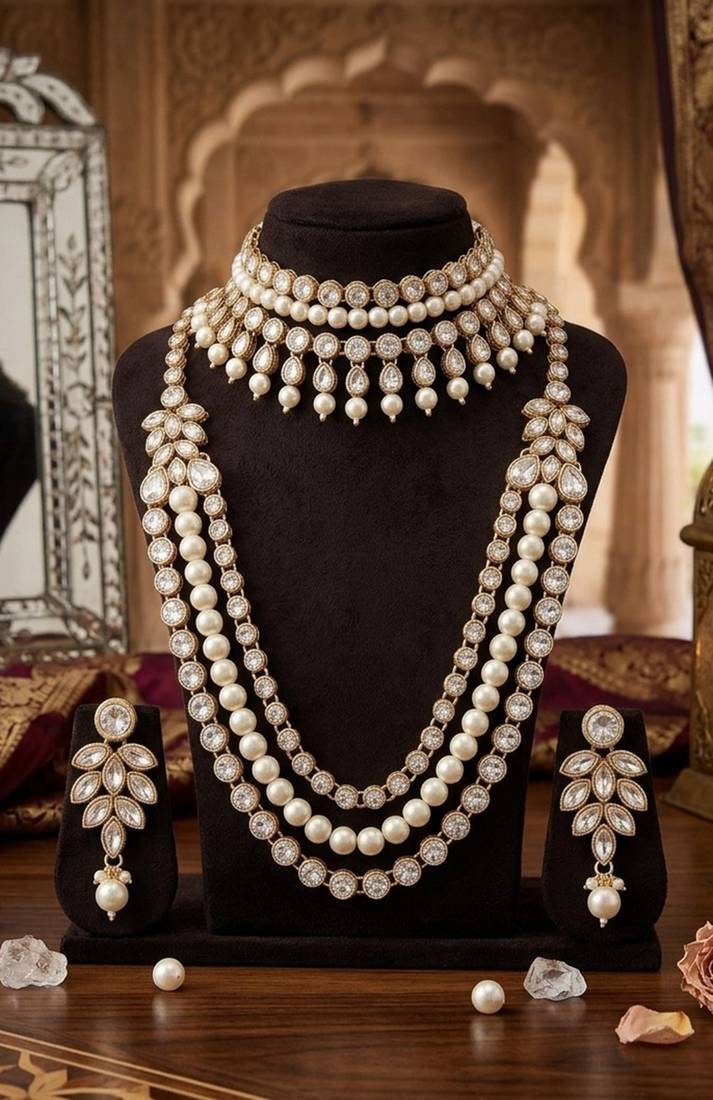 Ivorykundan multi-layered bridal necklace set