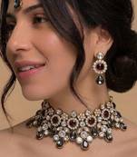 Grey stone kundan choker necklace set