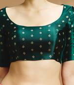 Bottle green side smocking stretchable satin silk blouse