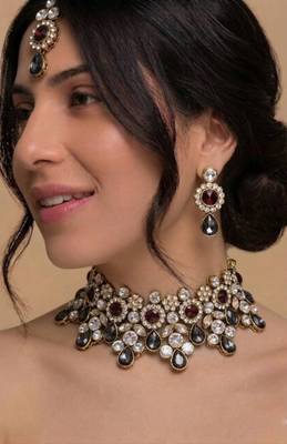 Grey stone kundan choker necklace set 2