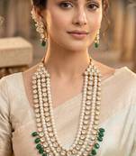 Kundan layered necklace set with green bead
