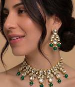 Green bead floral motif  necklace set